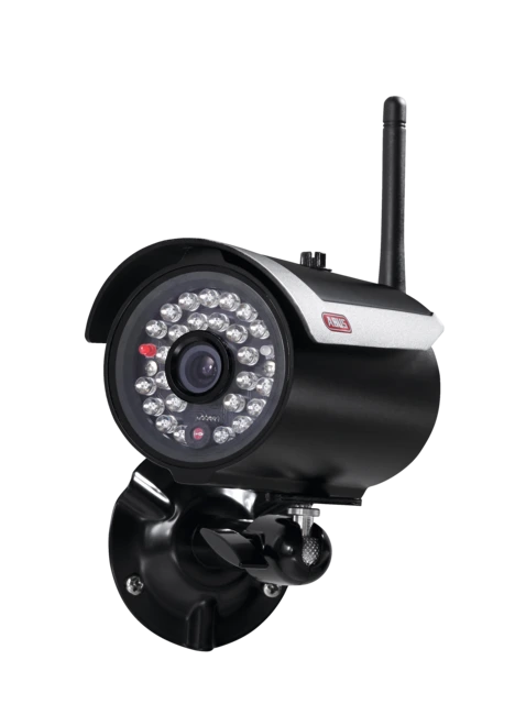 Caméra d'extérieur IR à transmission radio 2,4 GHz vue frontale gauche