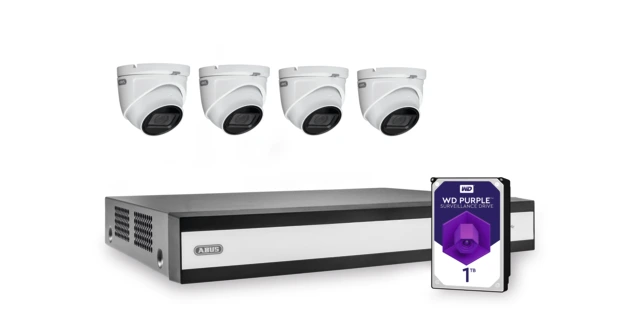 Kit complet ABUS avec enregistreur vidéo hybride et 4 caméras Mini-Dome analogiques