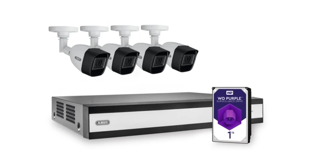 Kompletny zestaw z hybrydowym rejestratorem wideo i 4 tubowymi kamerami analogowymi ABUS